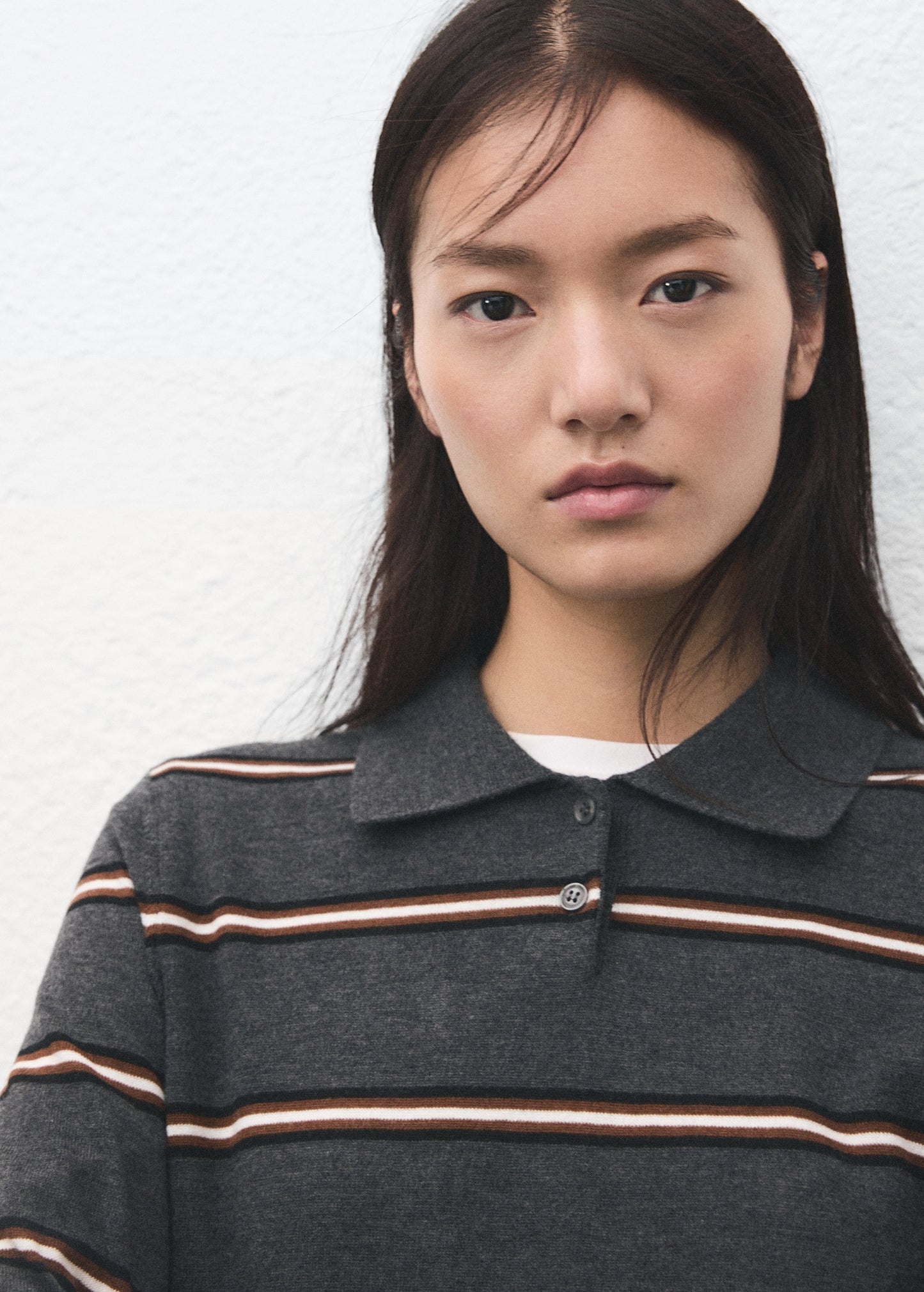 Striped polo-neck sweater