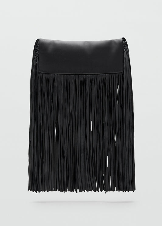 Leather handbag with fringes