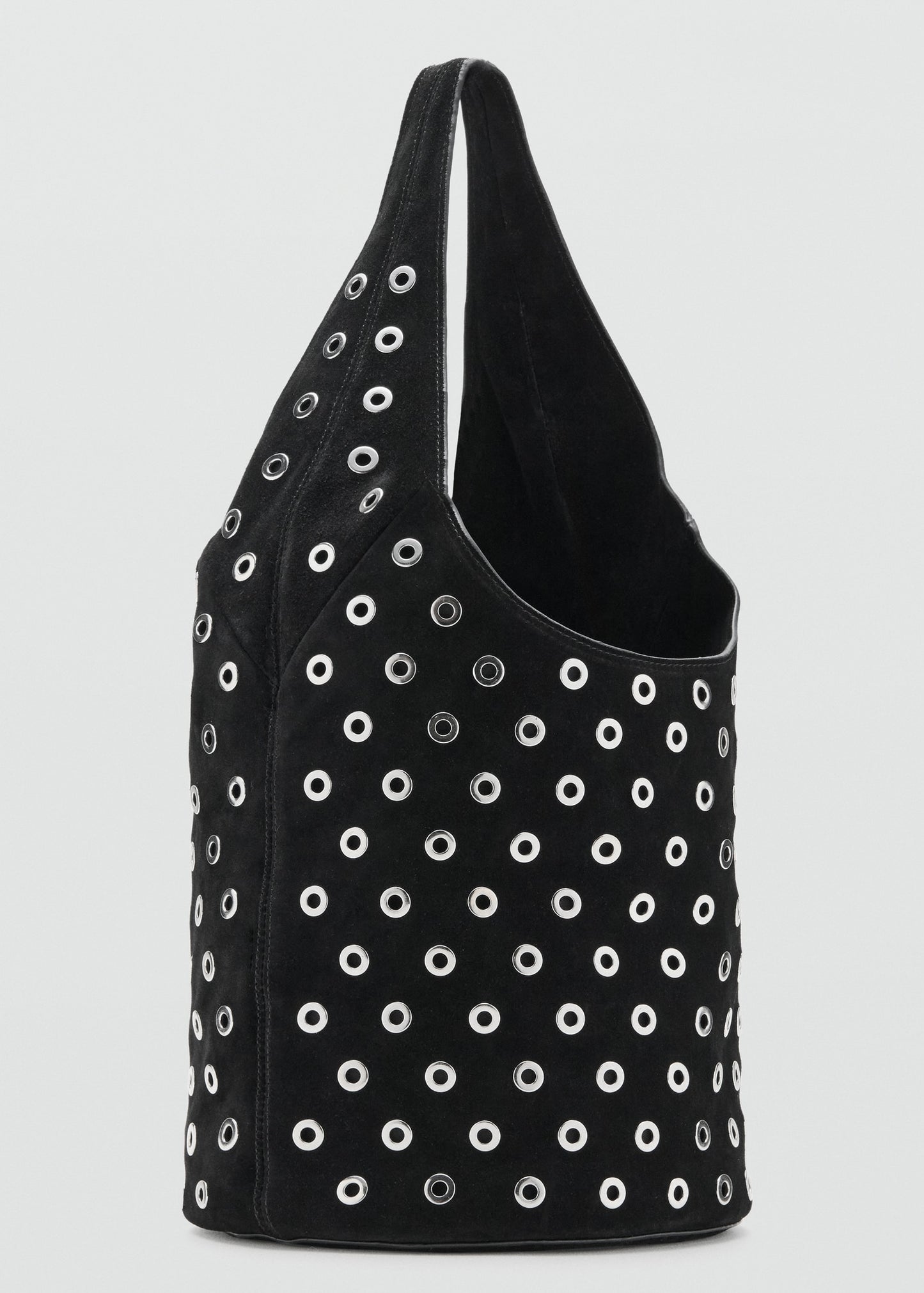 Leather drawstring bag with eyelets