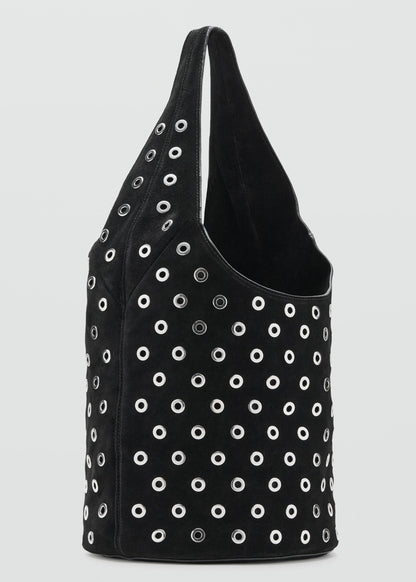 Leather drawstring bag with eyelets
