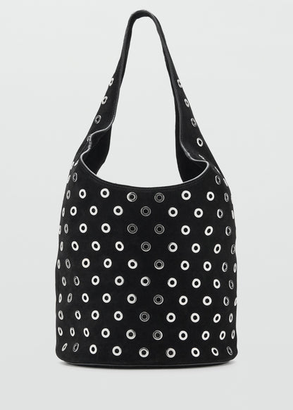 Leather drawstring bag with eyelets