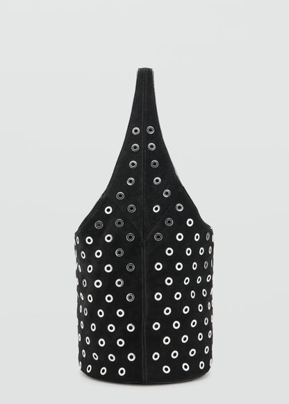 Leather drawstring bag with eyelets