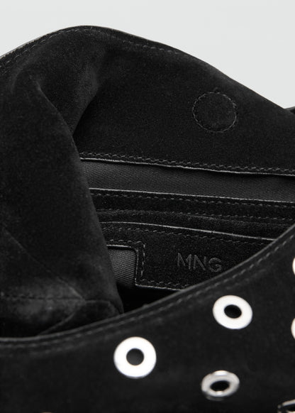 Leather drawstring bag with eyelets