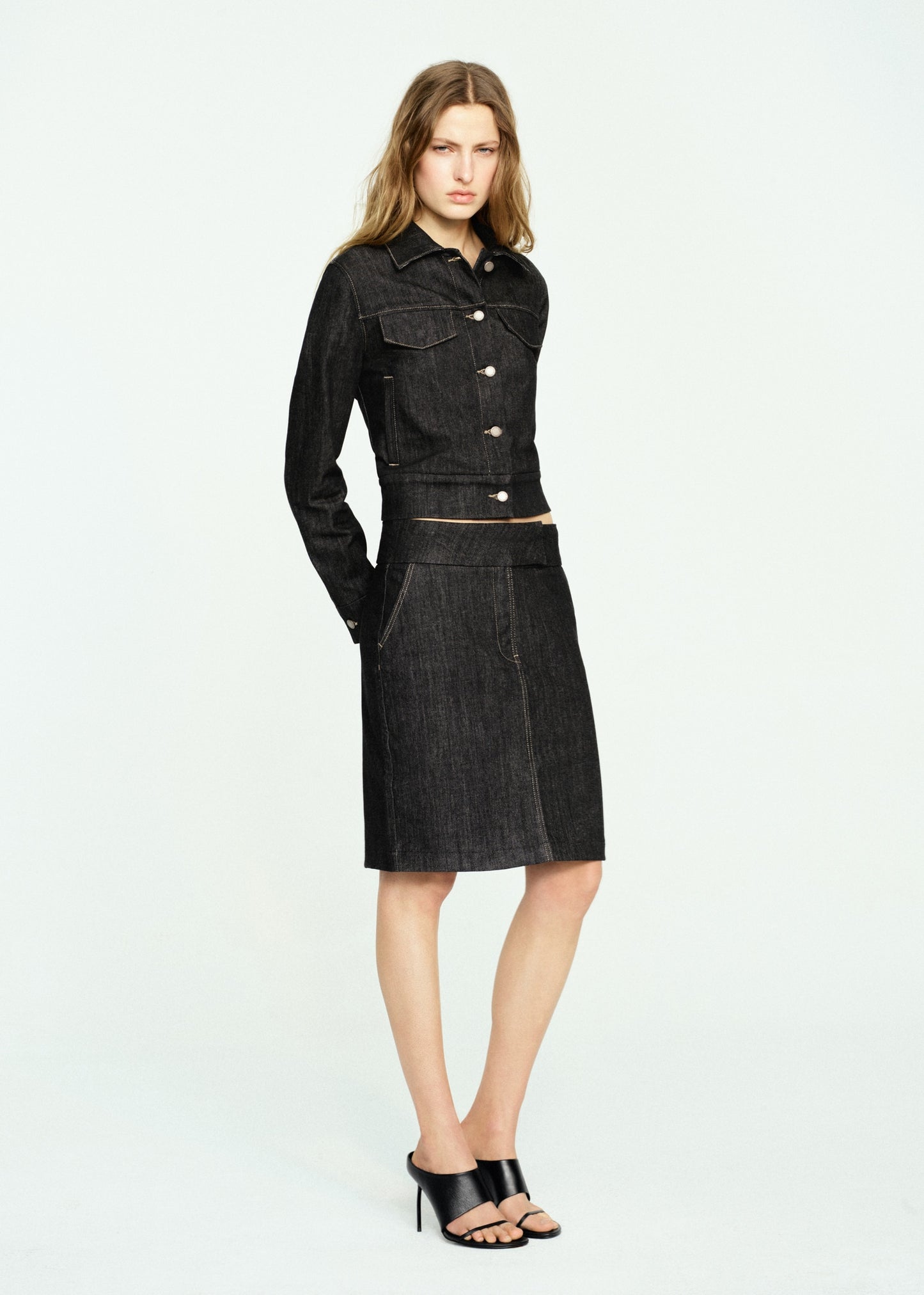 Denim midi-skirt