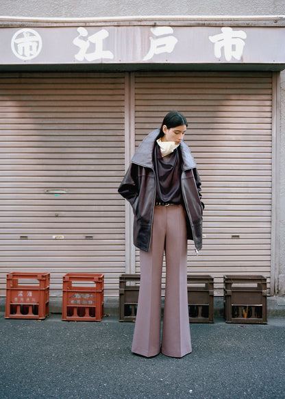 100% leather oversized funnel neck coat