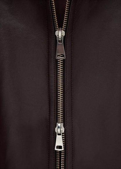 100% leather oversized funnel neck coat