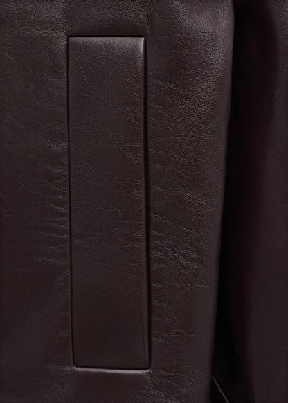 100% leather oversized funnel neck coat