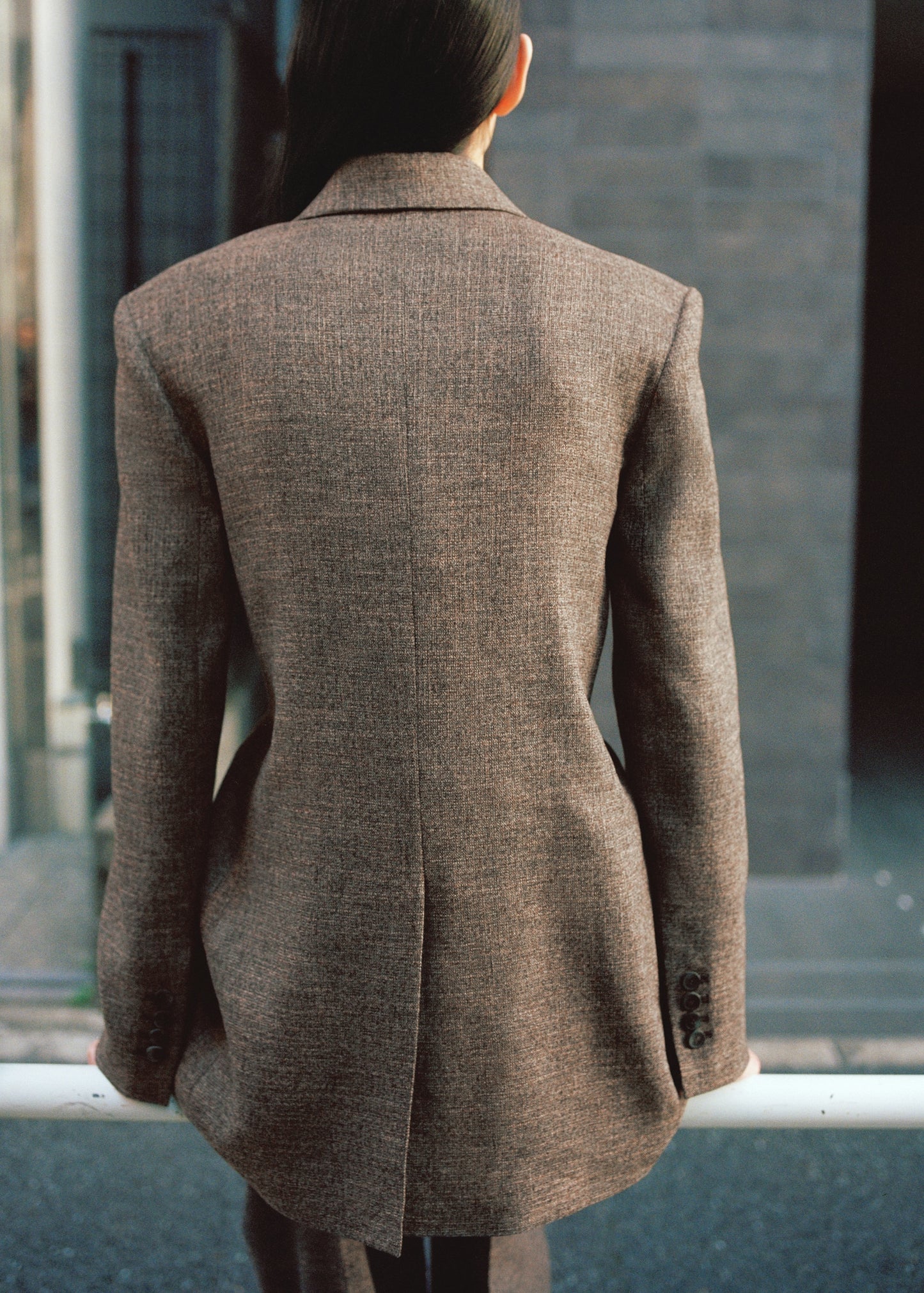 Herringbone double-breasted suit blazer