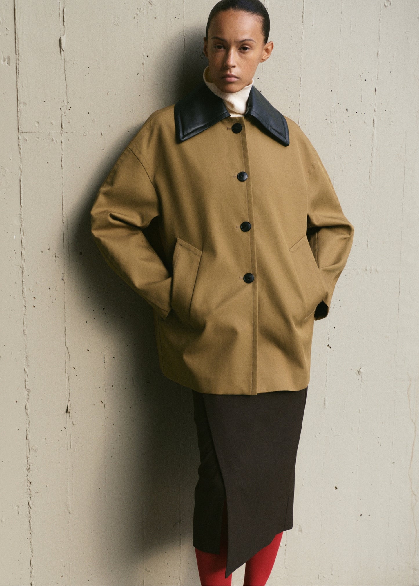 Faux leather effect trench coat