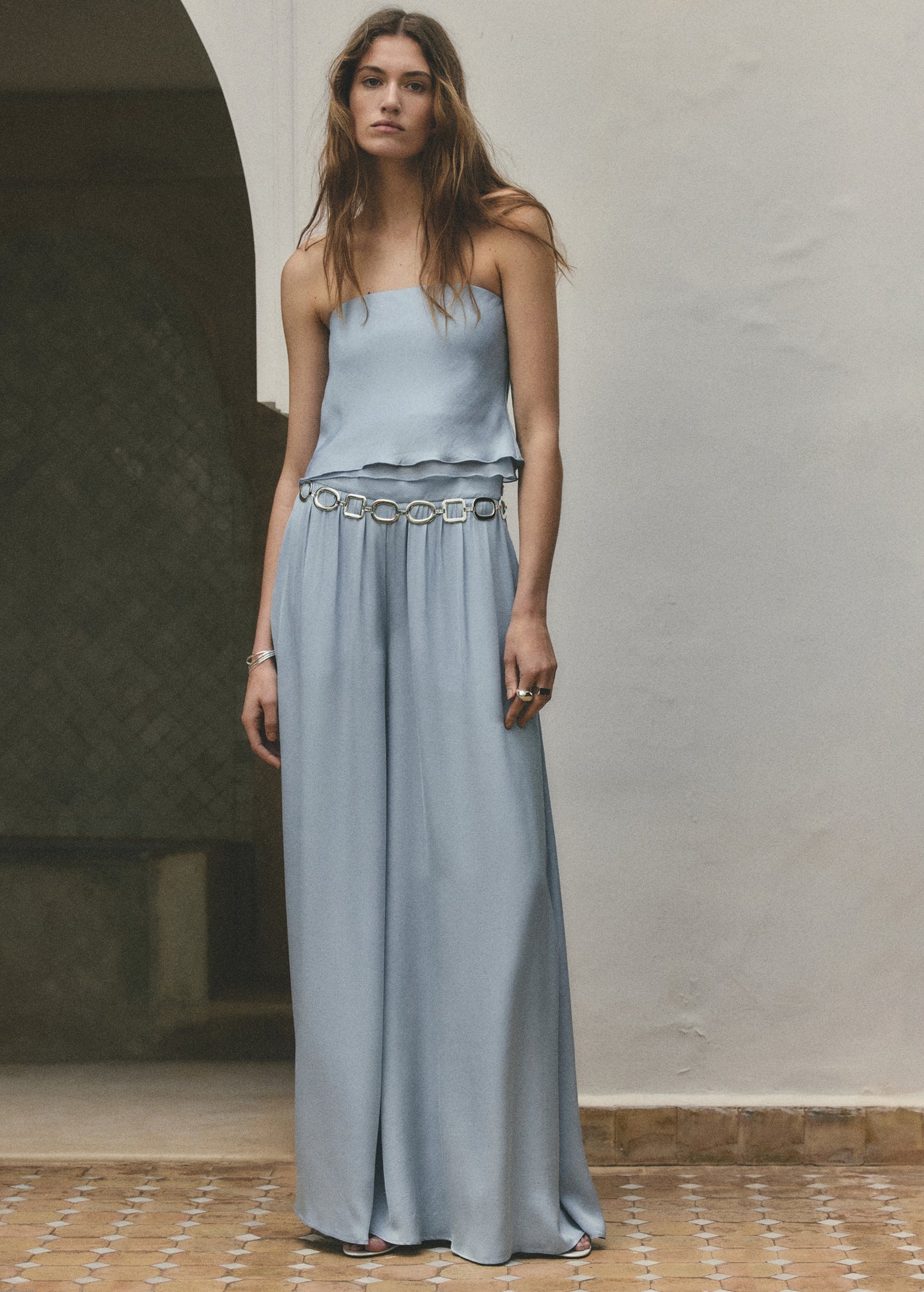 Strapless top with ruffles