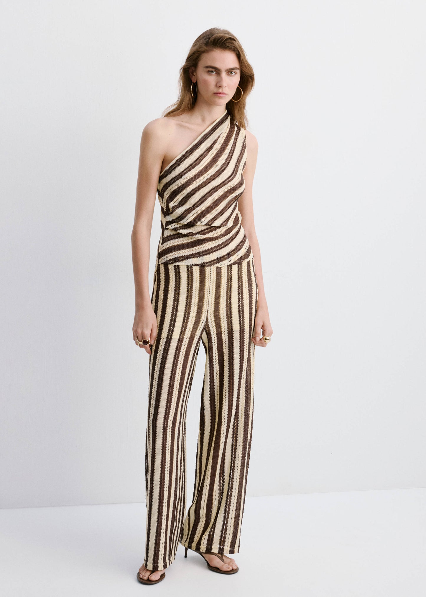 Striped openwork knit pants
