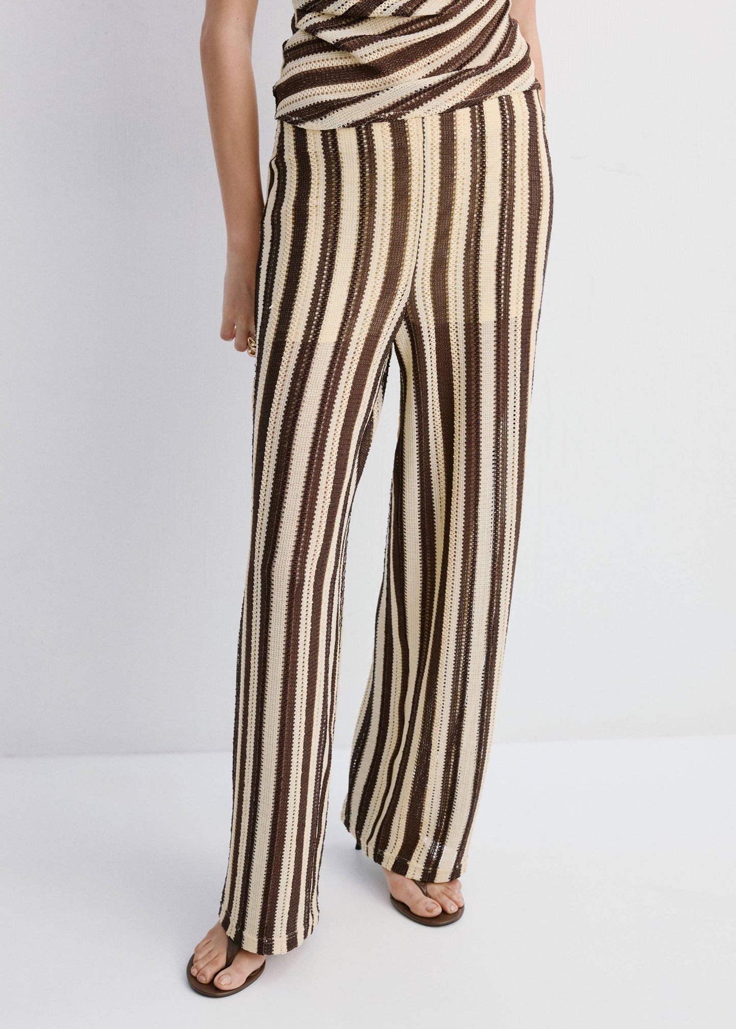Striped openwork knit pants