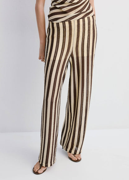 Striped openwork knit pants
