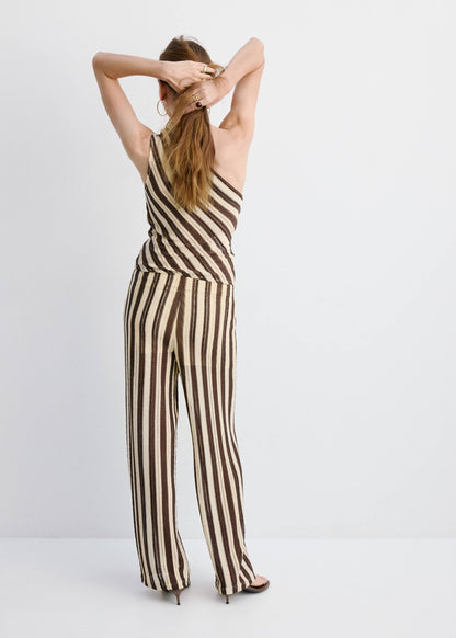 Striped openwork knit pants