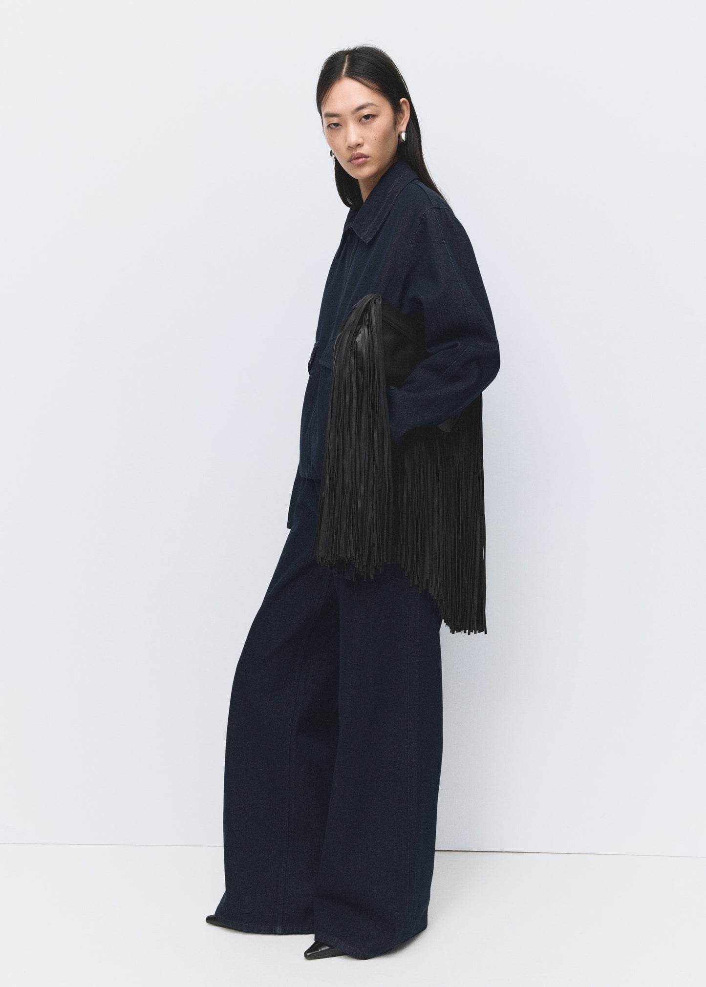 High-rise wide leg rinse-wash jeans