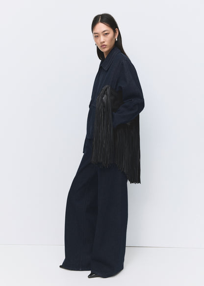 High-rise wide leg rinse-wash jeans