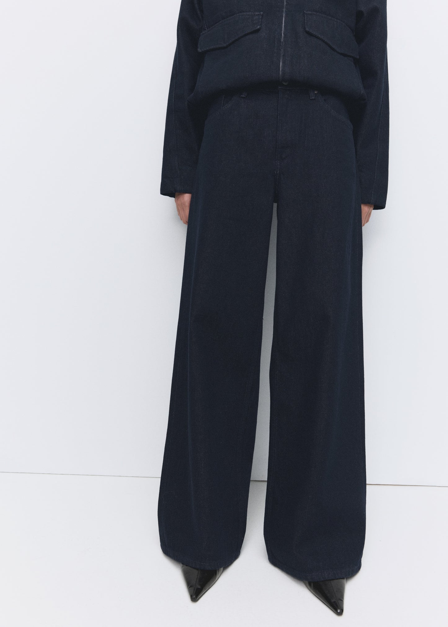 High-rise wide leg rinse-wash jeans