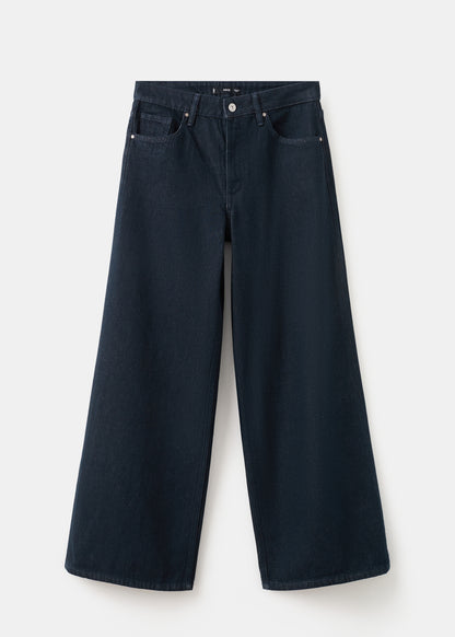 High-rise wide leg rinse-wash jeans