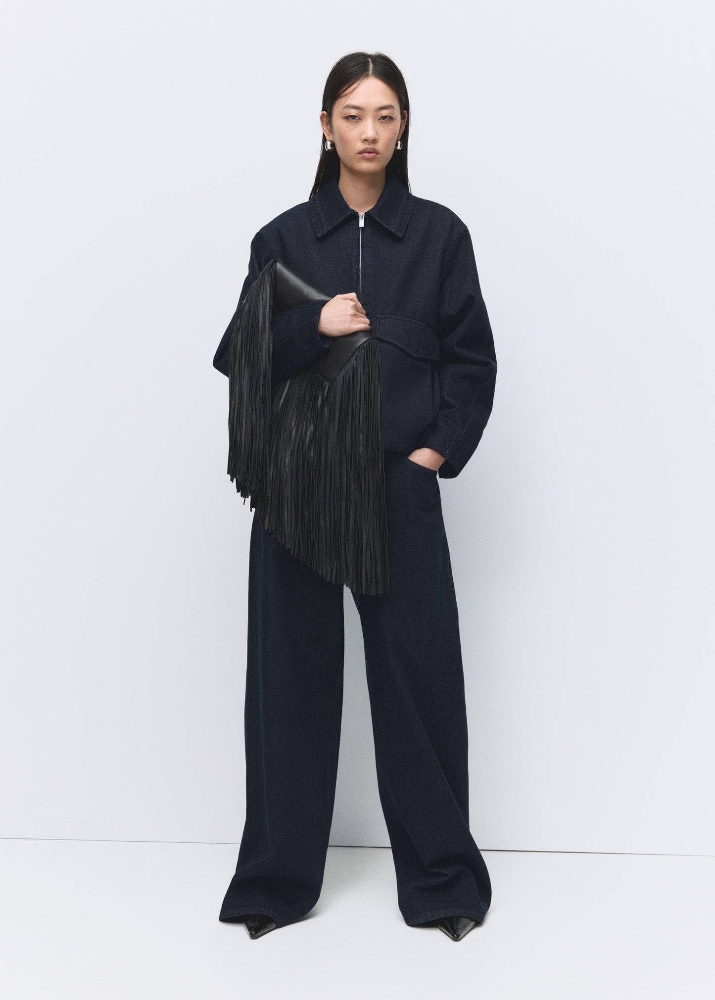 High-rise wide leg rinse-wash jeans