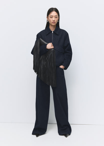 High-rise wide leg rinse-wash jeans