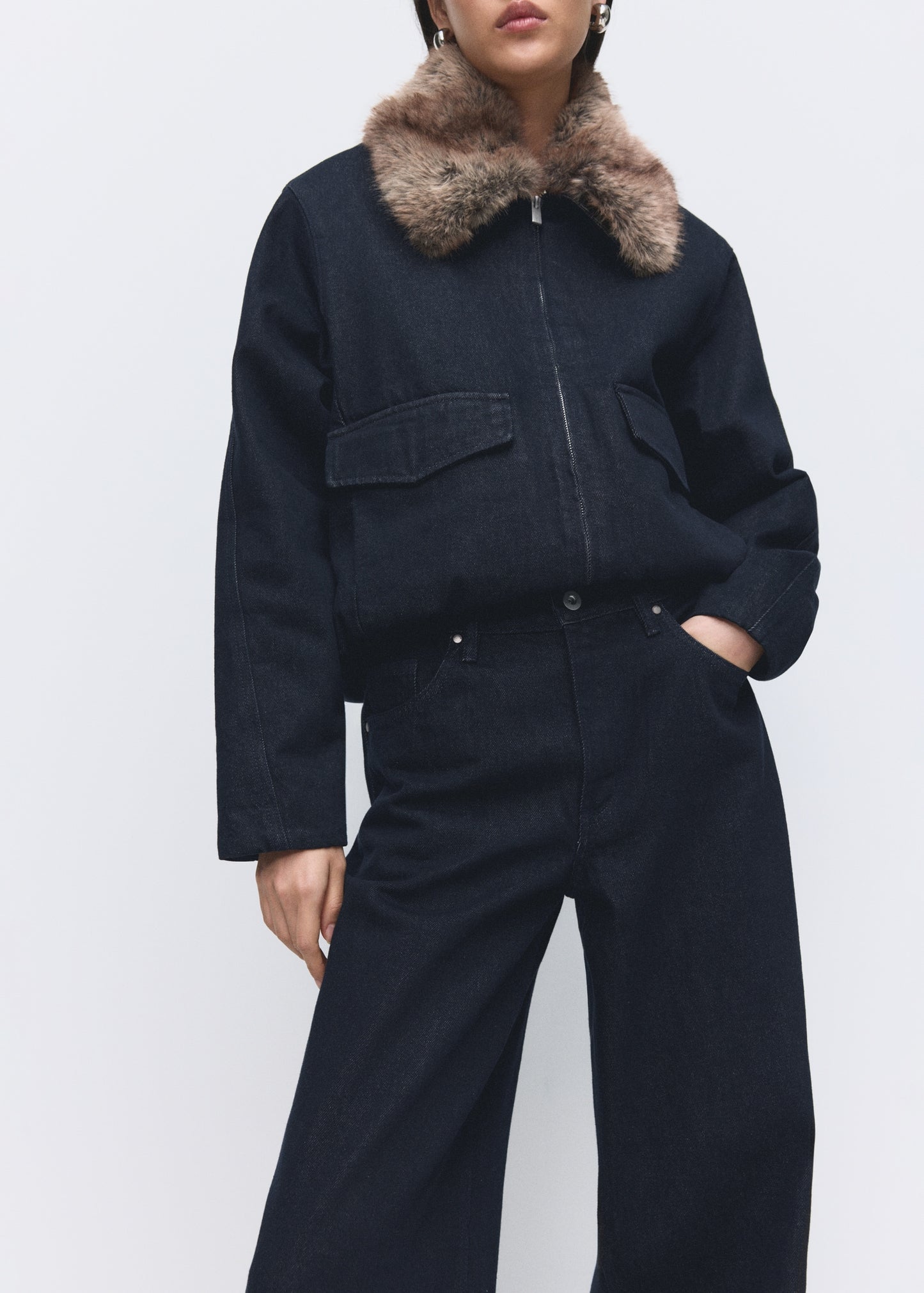 High-rise wide leg rinse-wash jeans