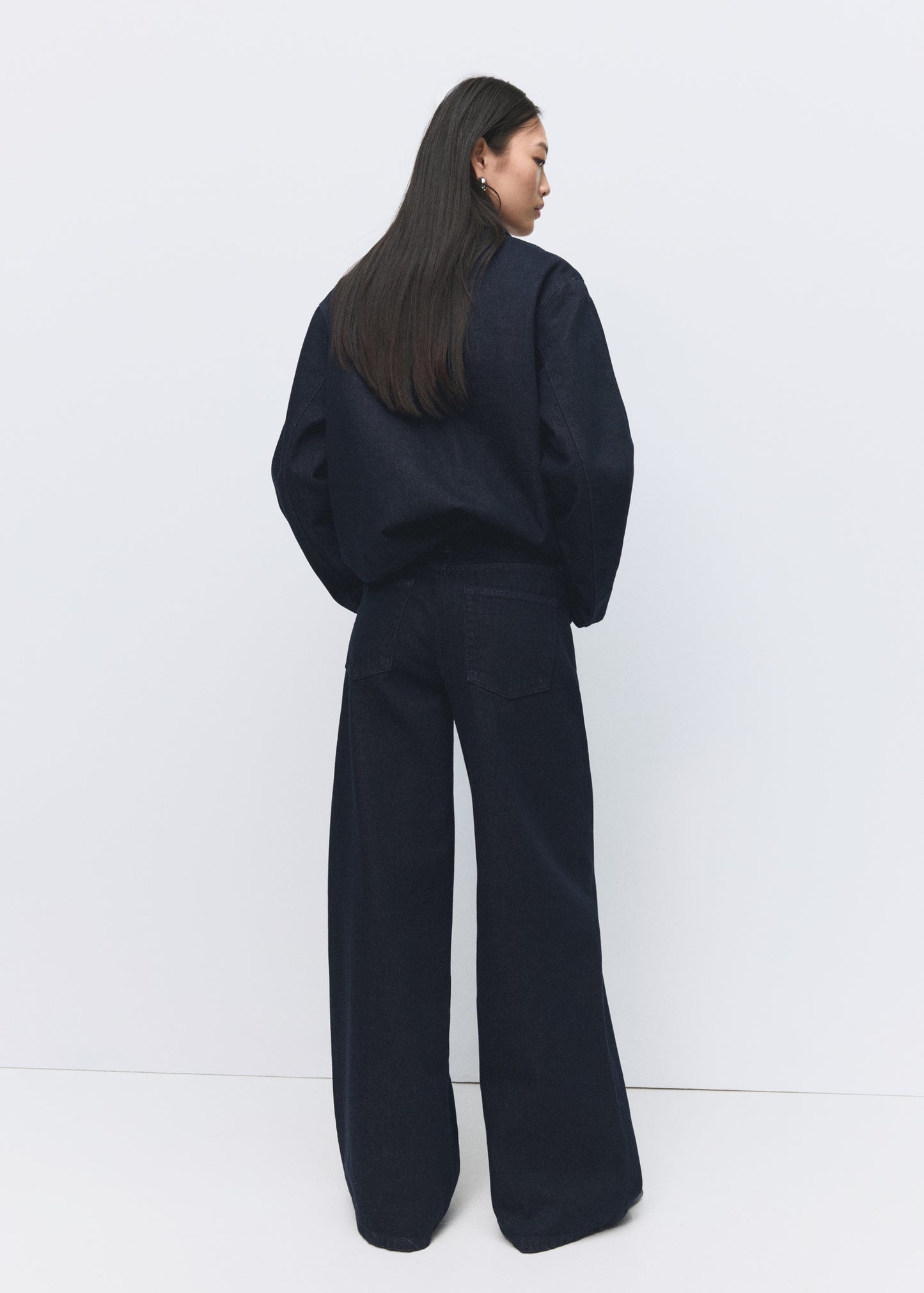 High-rise wide leg rinse-wash jeans