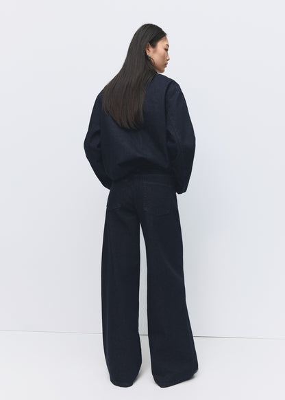 High-rise wide leg rinse-wash jeans