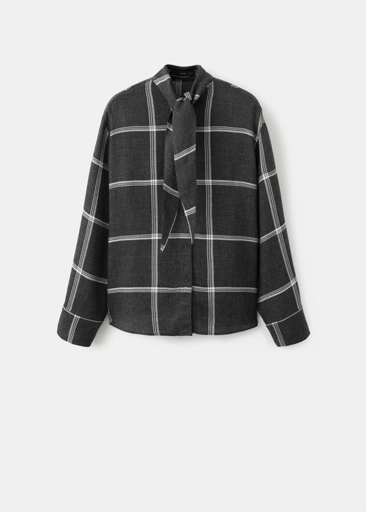 Blouse with check pattern and foulard collar