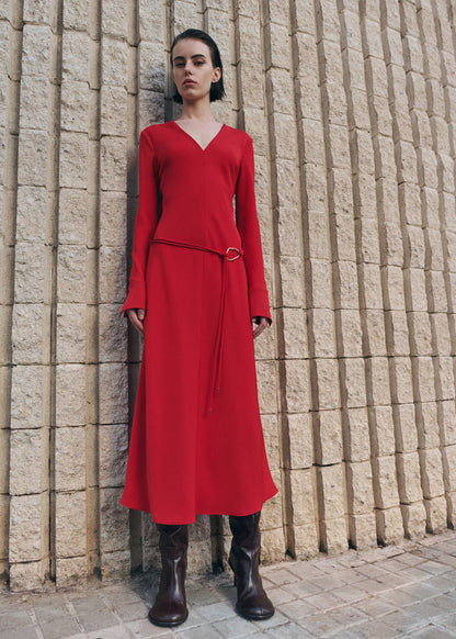 Belted V-neck dress