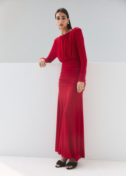 Fine knit dress with draped bodice