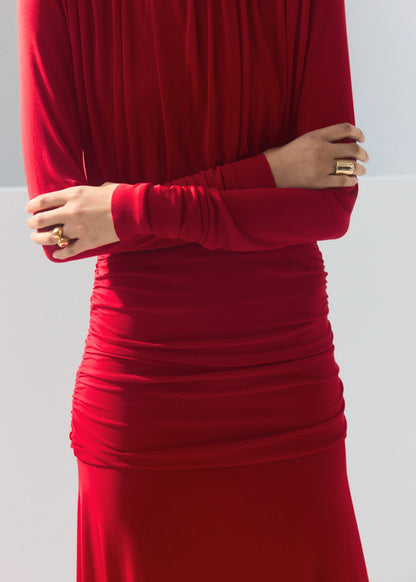 Fine knit dress with draped bodice