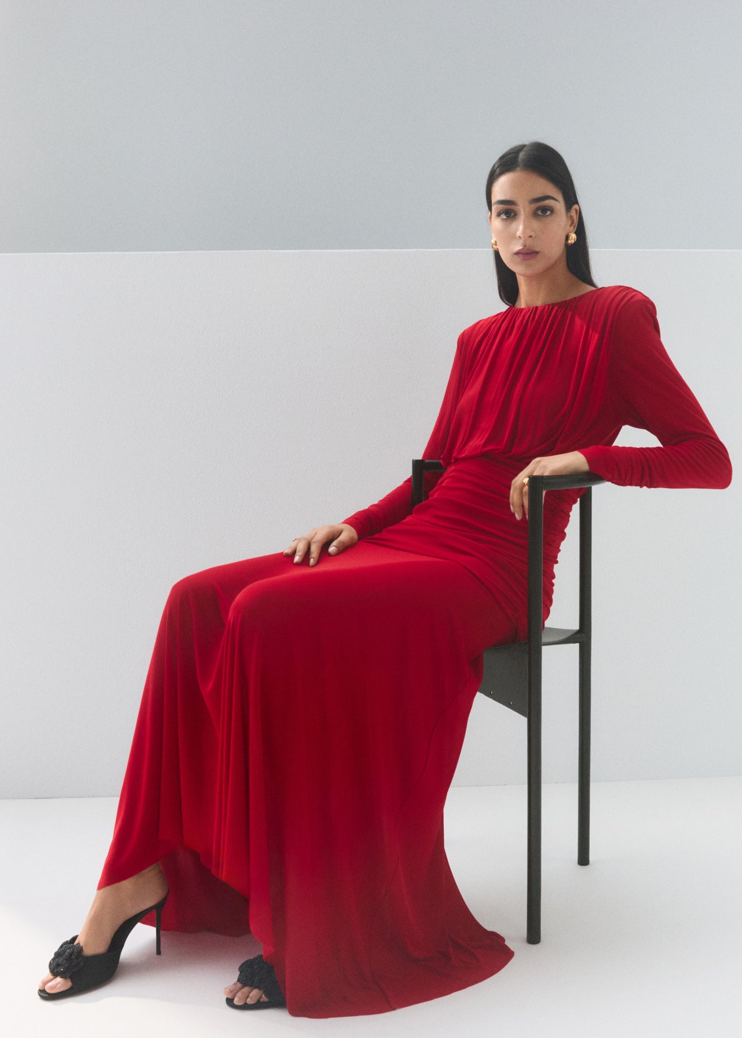 Fine knit dress with draped bodice