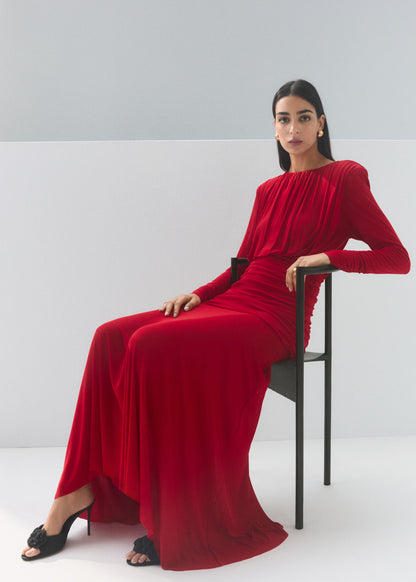 Fine knit dress with draped bodice