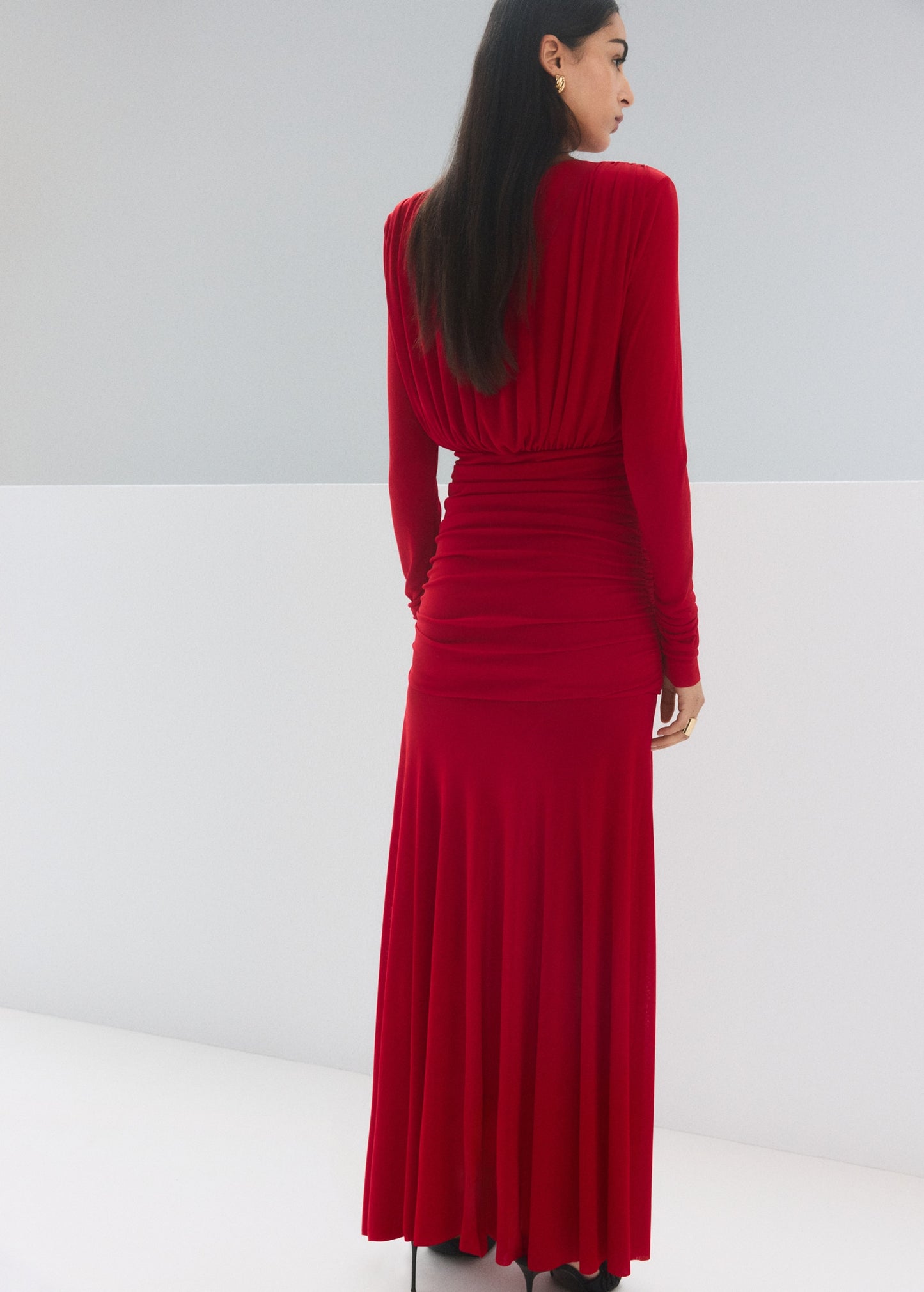 Fine knit dress with draped bodice