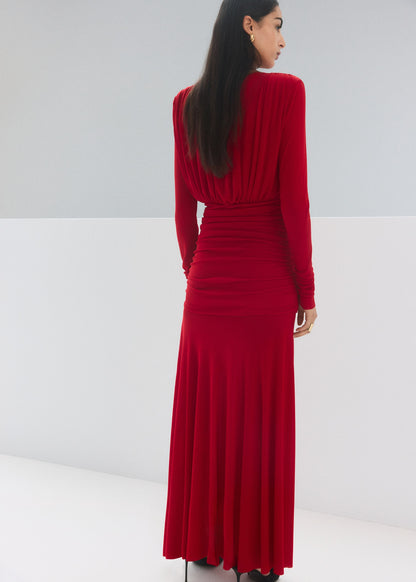 Fine knit dress with draped bodice