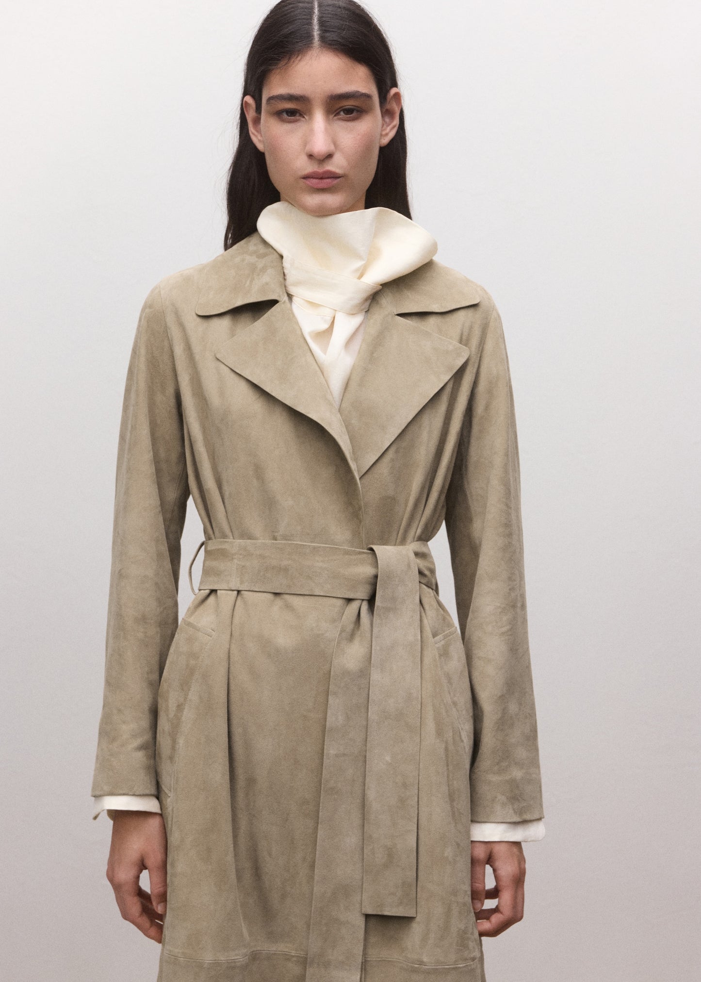Suede trench 100% leather with belt