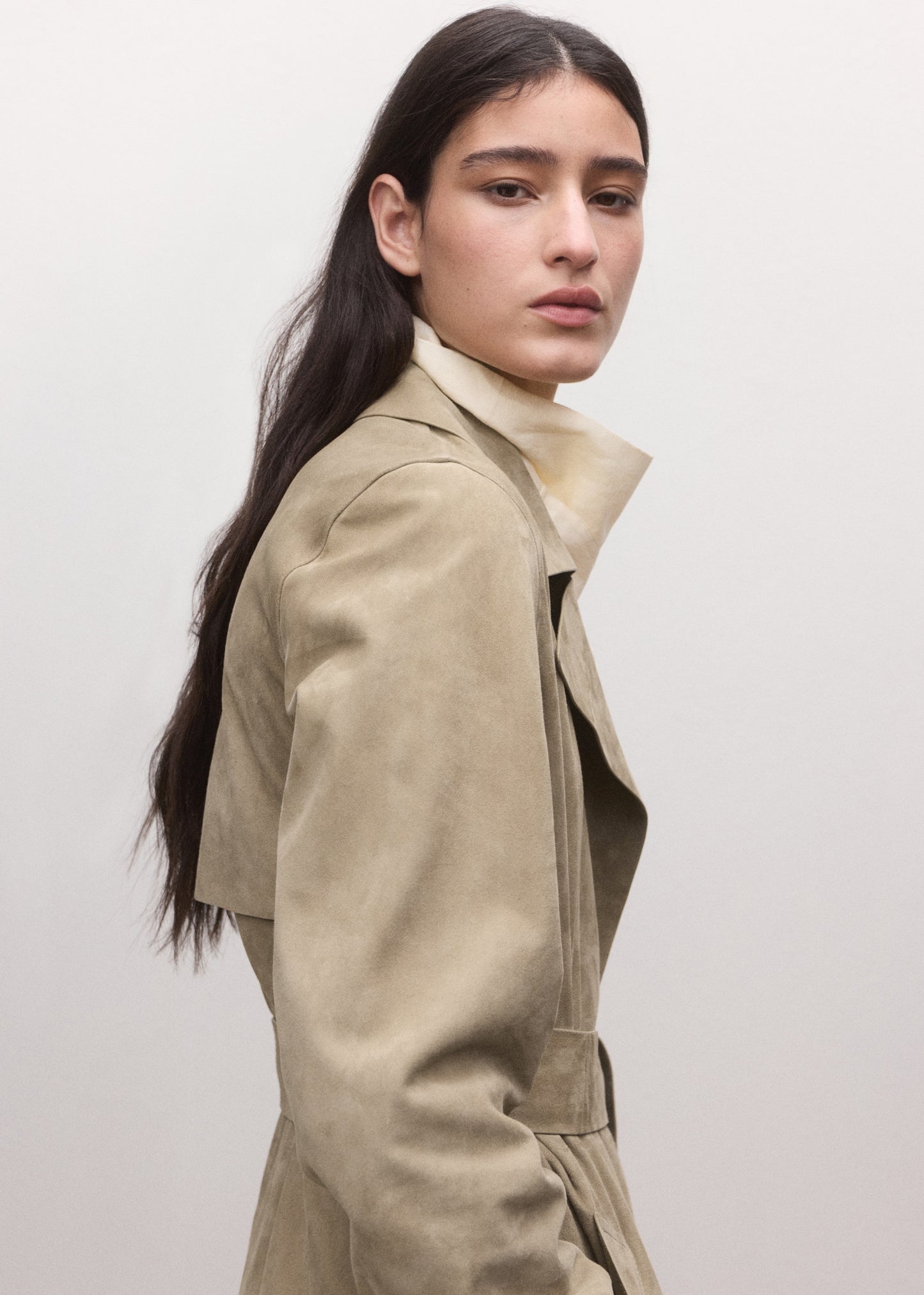 Suede trench 100% leather with belt