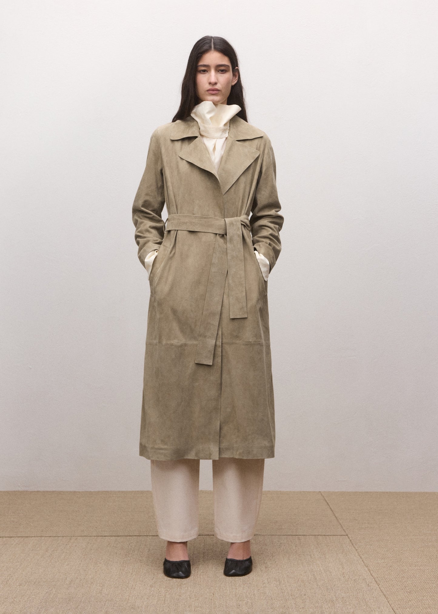 Suede trench 100% leather with belt