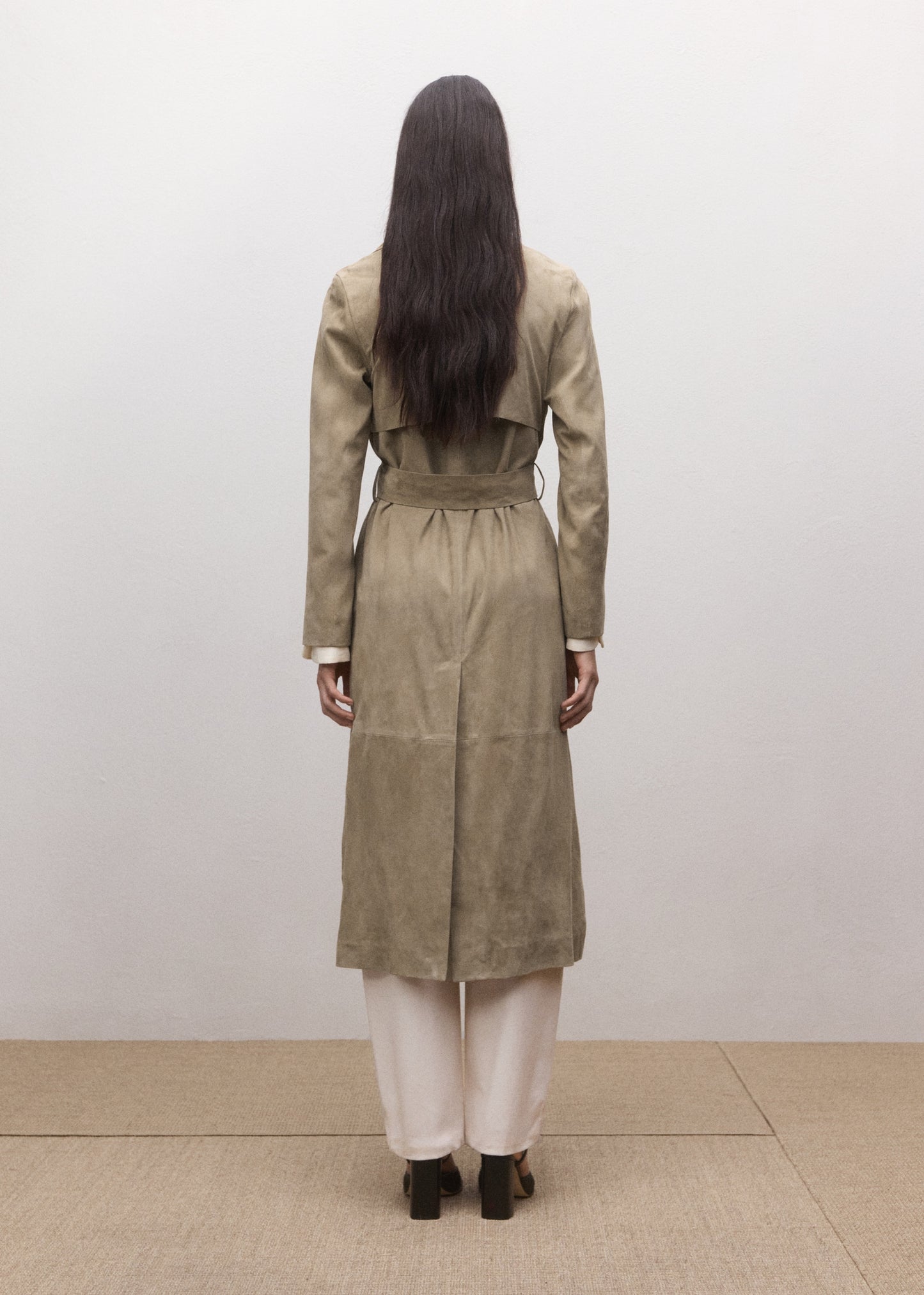 Suede trench 100% leather with belt