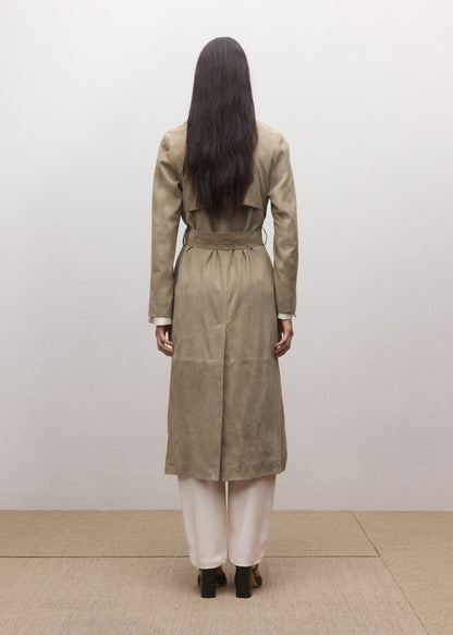 Suede trench 100% leather with belt