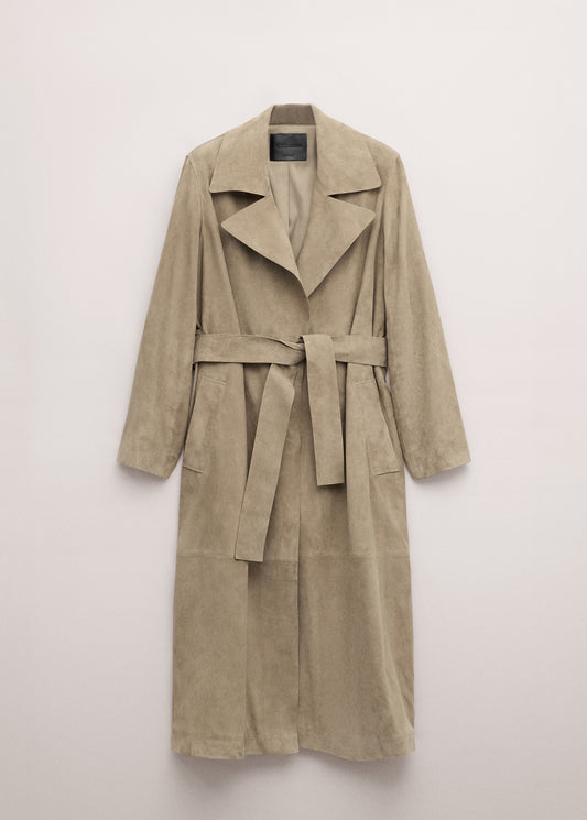 Long suede trench with belt