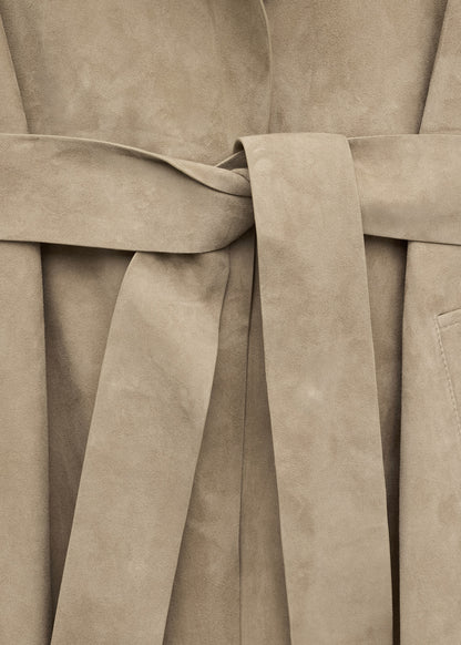 Long suede trench with belt