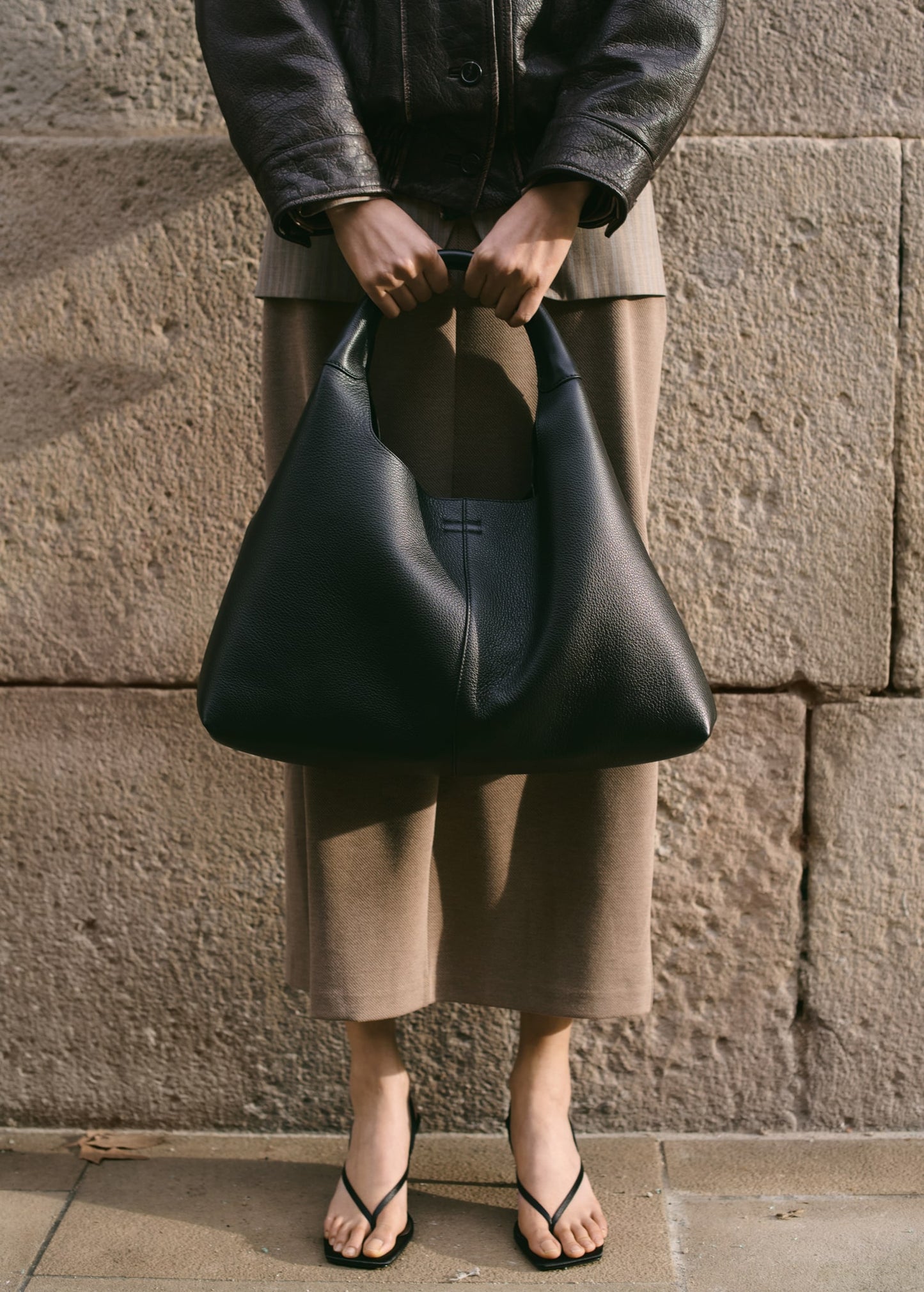 Stitched leather shoulder bag