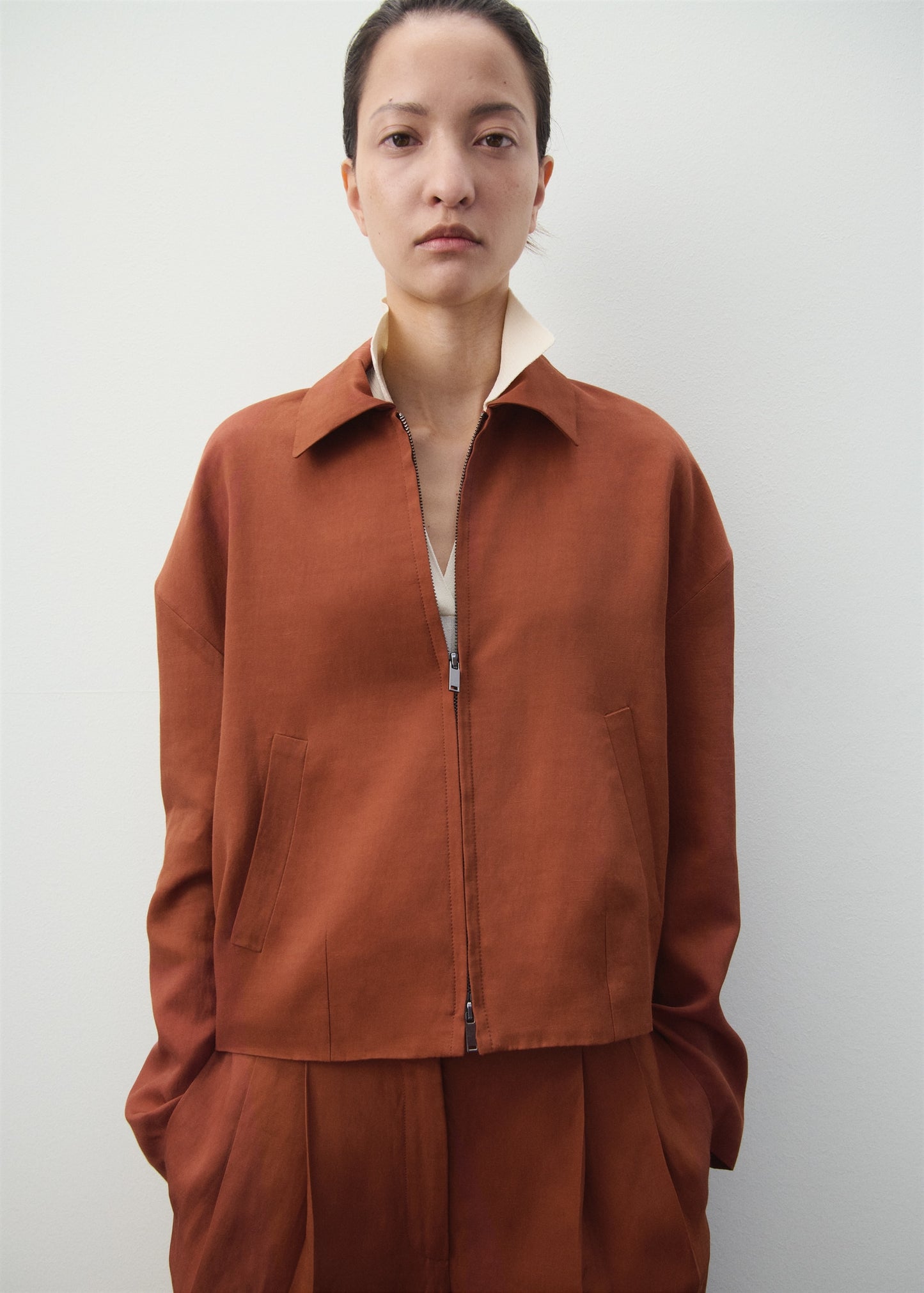 Linen-blend jacket with pockets