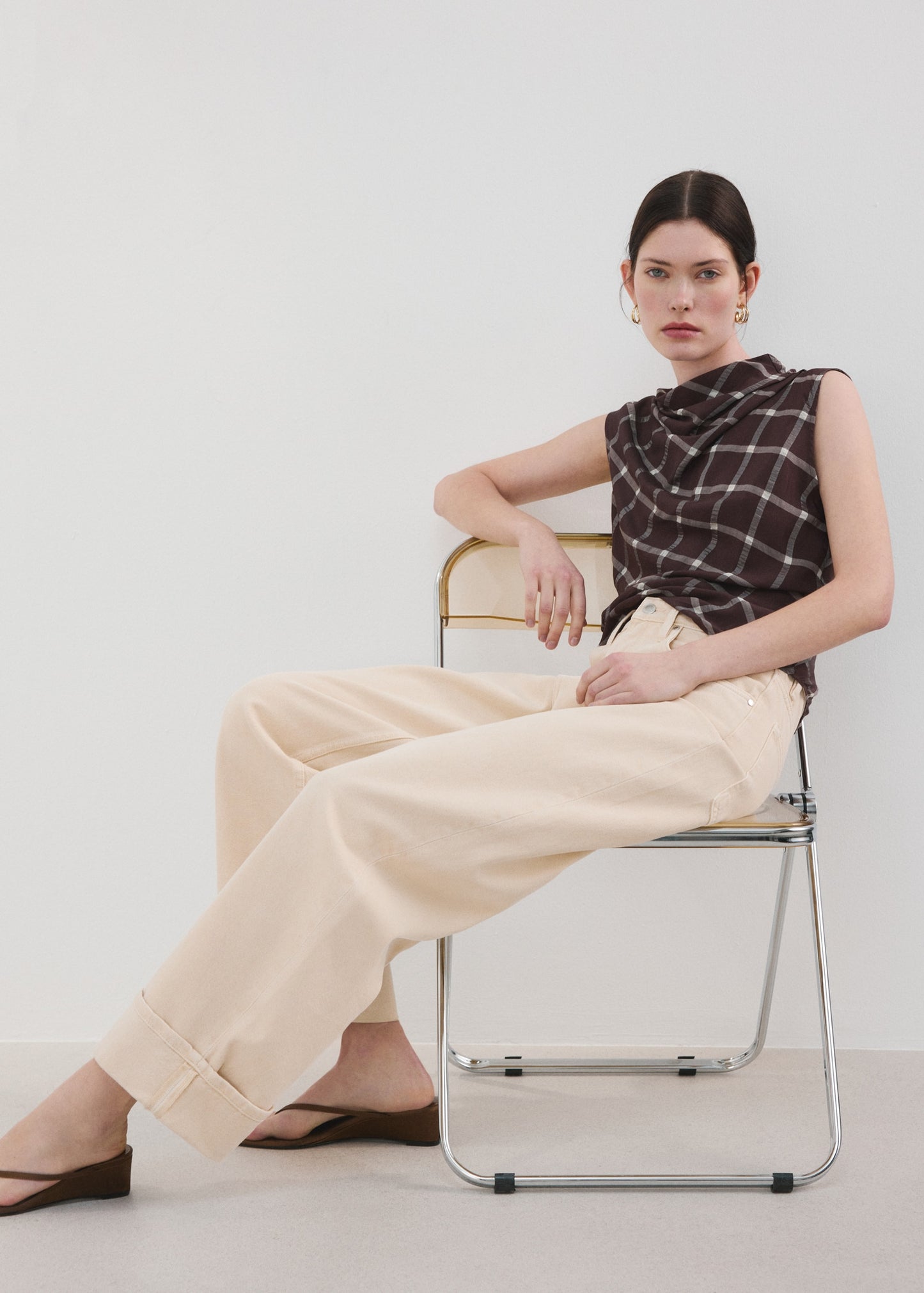 Fitted top with draped neckline