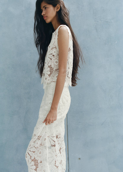 Embroidered top with openwork details