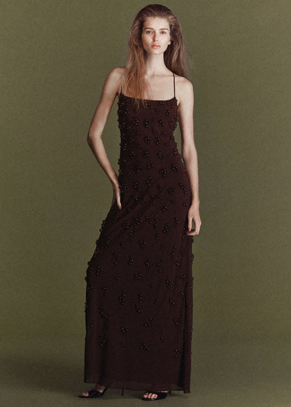 Long dress with embroidered spheres