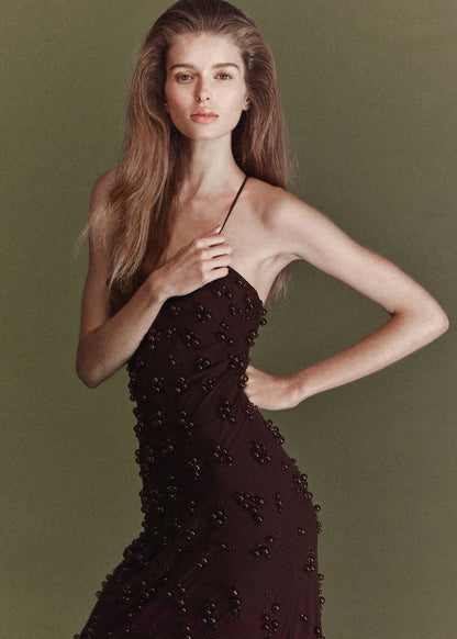 Long dress with embroidered spheres