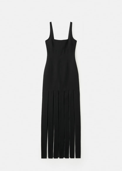 Low-cut dress with fringed hem
