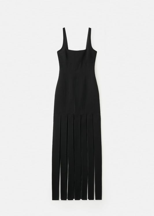 Low-cut dress with fringed hem